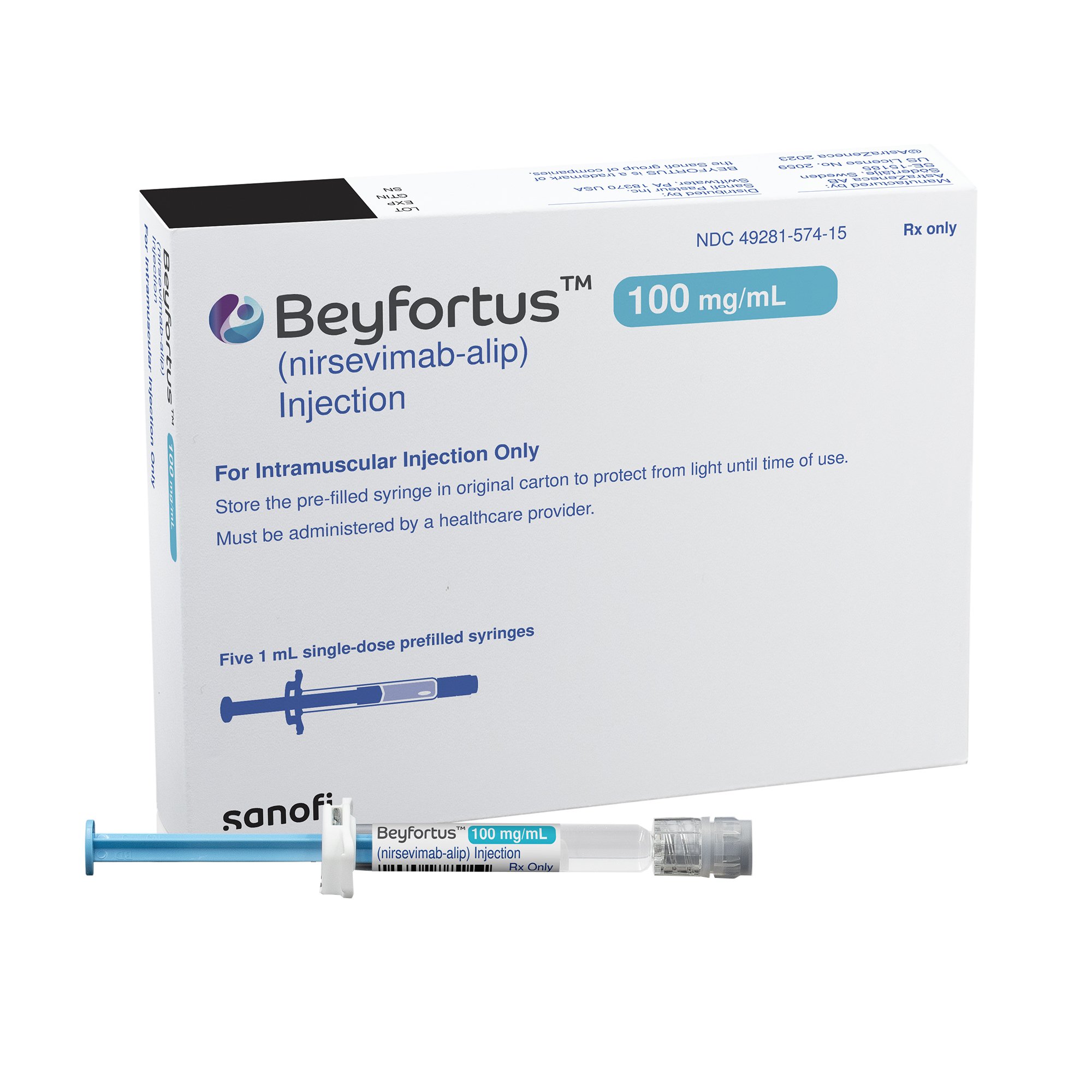 BEYFORTUS™ Respiratory Syncytial Virus Vaccine Nirsevimab-alip Indicated for People from Birth Through 24 Months of Age 100 mg / mL Injection Prefilled Syringe 0.5 mL by Sanofi Pasteur (Aventis)  ID 49281-0574-15